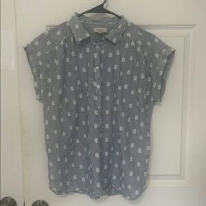 LOFT Polka Dot Blouse size medium, black, and white shirt, short sleeve